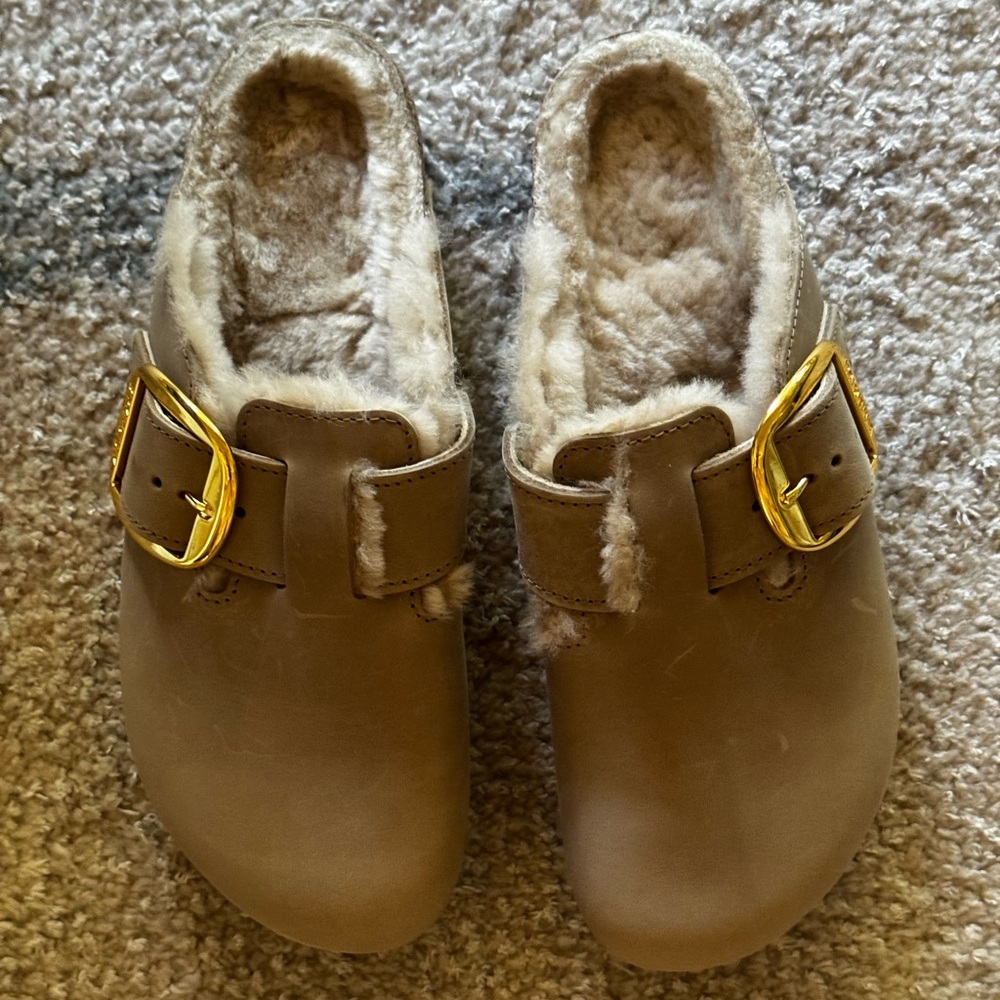 NEW Birkenstock Boston Big Buckle Shearling in Tobacco Brown - Picture 9 of 11